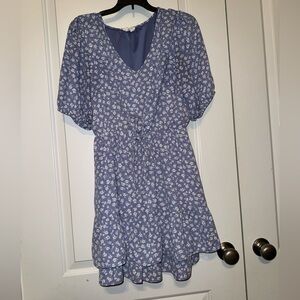 Sienna Sky Blue and White Patterned Dress with tie in front